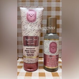 NEW B&BW Rose and Vanilla Inspire Love Essential Oil Mist and Body Cream Set